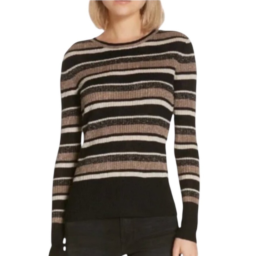 Frame Womens Striped Ribbed Metallic Wool Blend Sweater Gold Multi LWSW0461 S/P